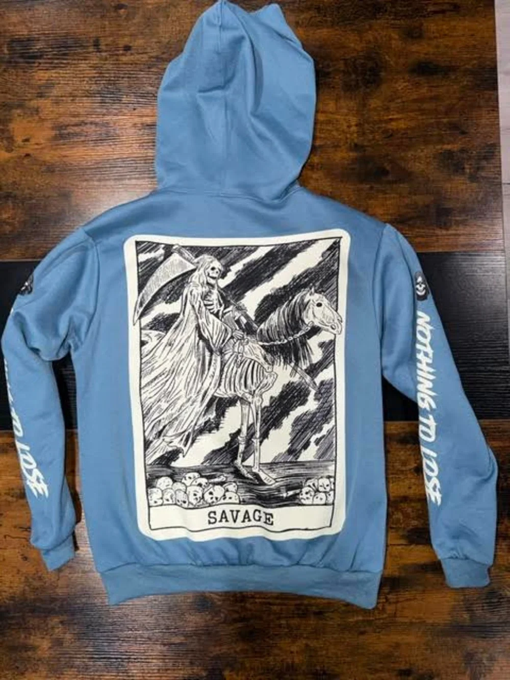 Fresh Laundry Boys Hoodie Blue Grim Reaper Skeleton Savage Tarot Card Large